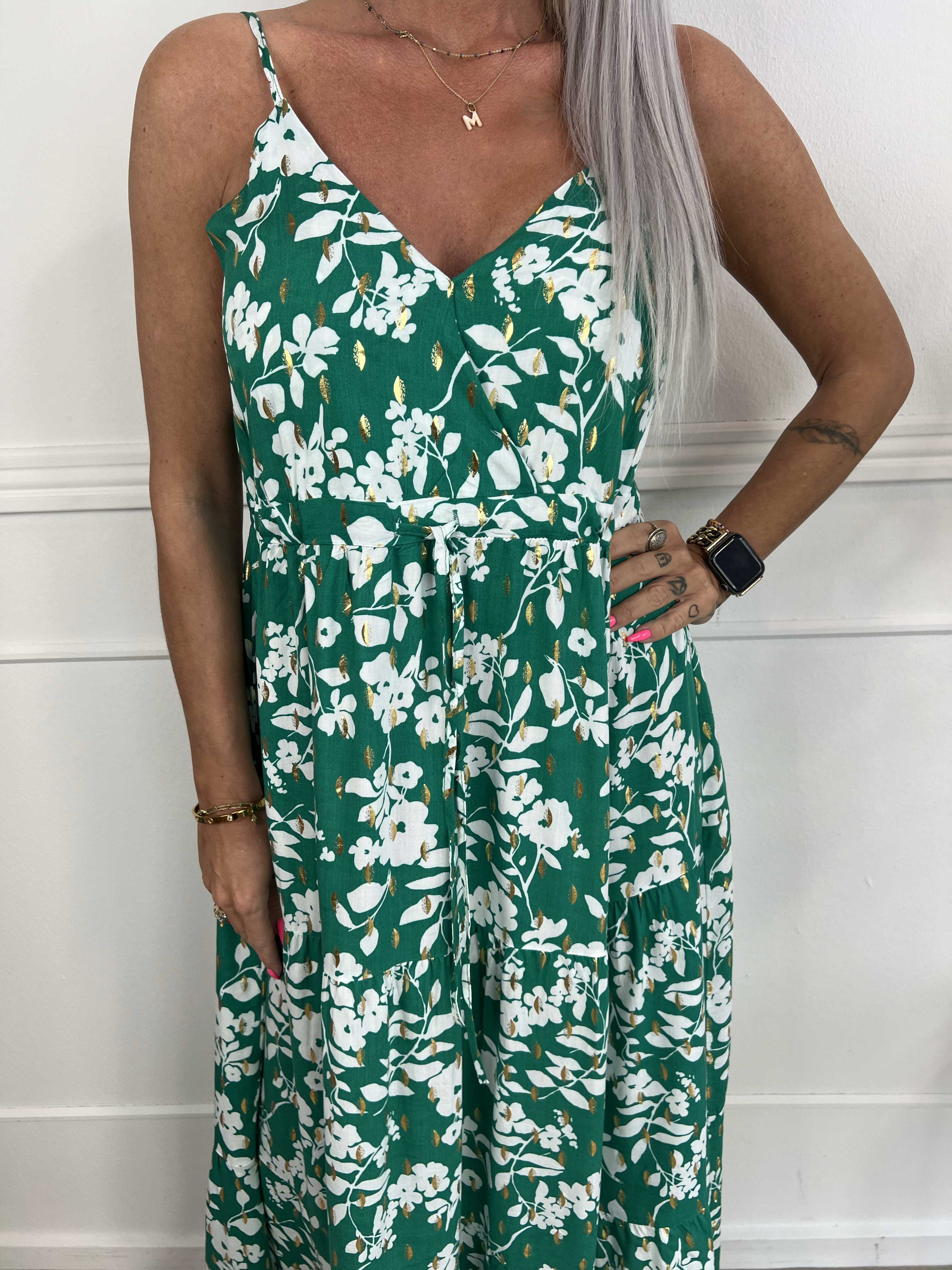 Lucie Flower - Viskose stropkjole i blomsterprint med v-udskæring